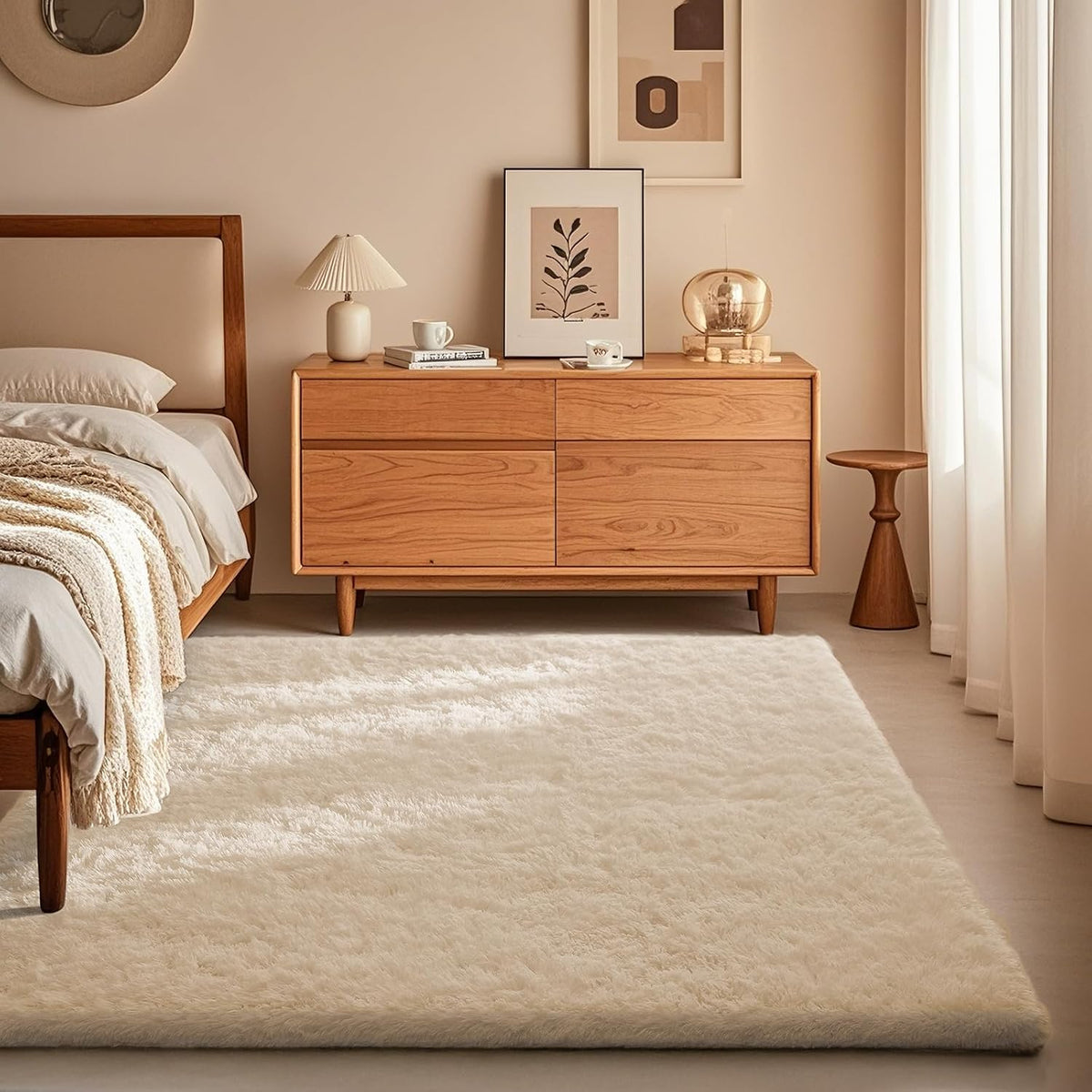 Area Rugs for Bedroom, Christmas Upgrade Non-Slip Ivory Fluffy Soft Shag Living Room Carpet, Indoor Floor 4x6 Fuzzy Shaggy Plush Nursery Rug for Kids Dorm Decor with Over 99 pcs Pile fibers
