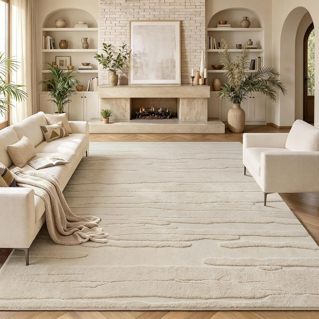 8x10 Area Rugs for Living Room, Fluffy Washable Rug for Bedroom, Beige