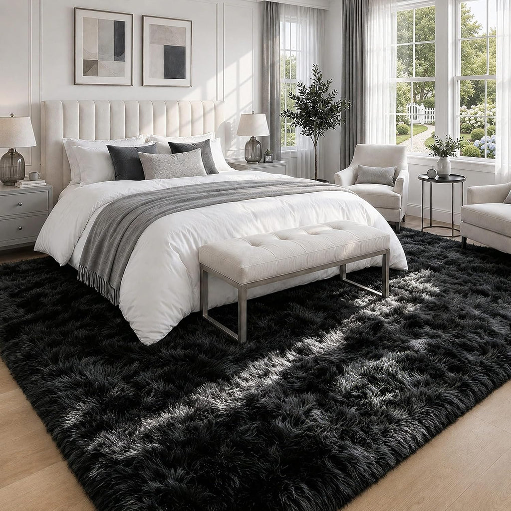 8x10 Area Rugs for Living Room: Soft Black Fluffy Rug Shag Washable Rug Plush Fuzzy Indoor Carpet for Bedroom Nursery Playroom Girls Boys Kids Room (Black, 8'x10')