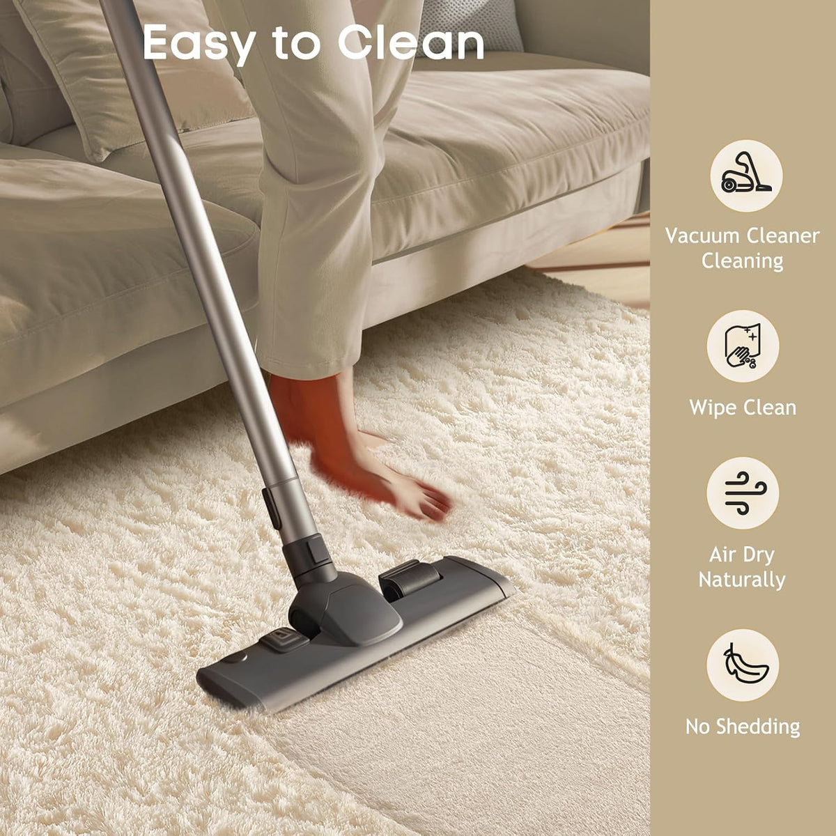 Area Rugs for Bedroom, Christmas Upgrade Non-Slip Ivory Fluffy Soft Shag Living Room Carpet, Indoor Floor 4x6 Fuzzy Shaggy Plush Nursery Rug for Kids Dorm Decor with Over 99 pcs Pile fibers