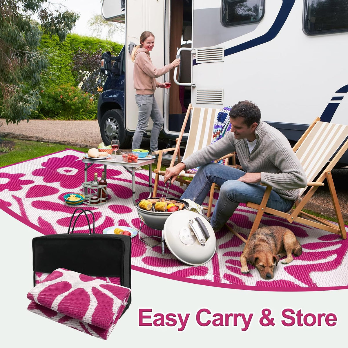 Outdoor Rugs 8x10,Plastic Outdoor Waterproof Patio Rugs Clearance,Reversible Large Outside RV Camping Mat,Portable Abstract Plant Lightweight Carpet for Backyard Deck Park (Pink, 8'x10')