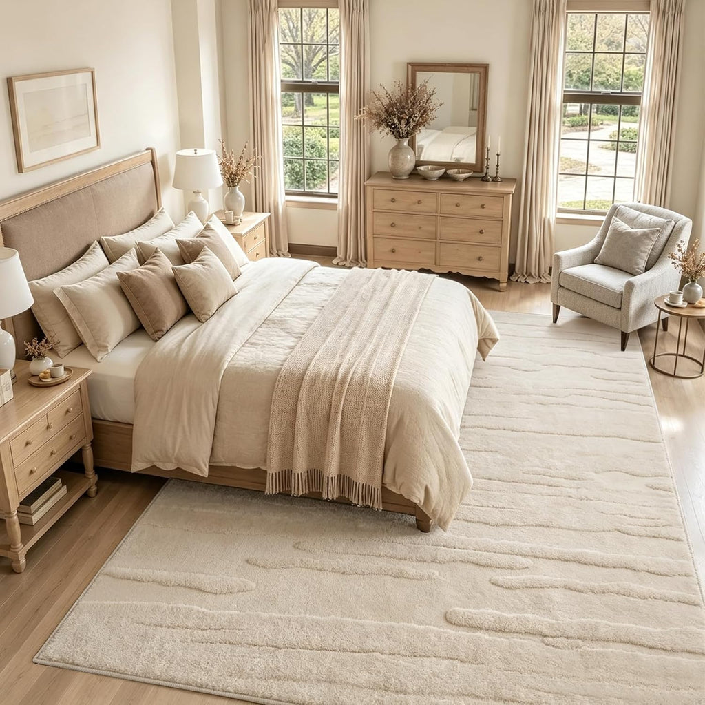 8x10 Area Rugs for Living Room, Fluffy Washable Rug for Bedroom, Beige
