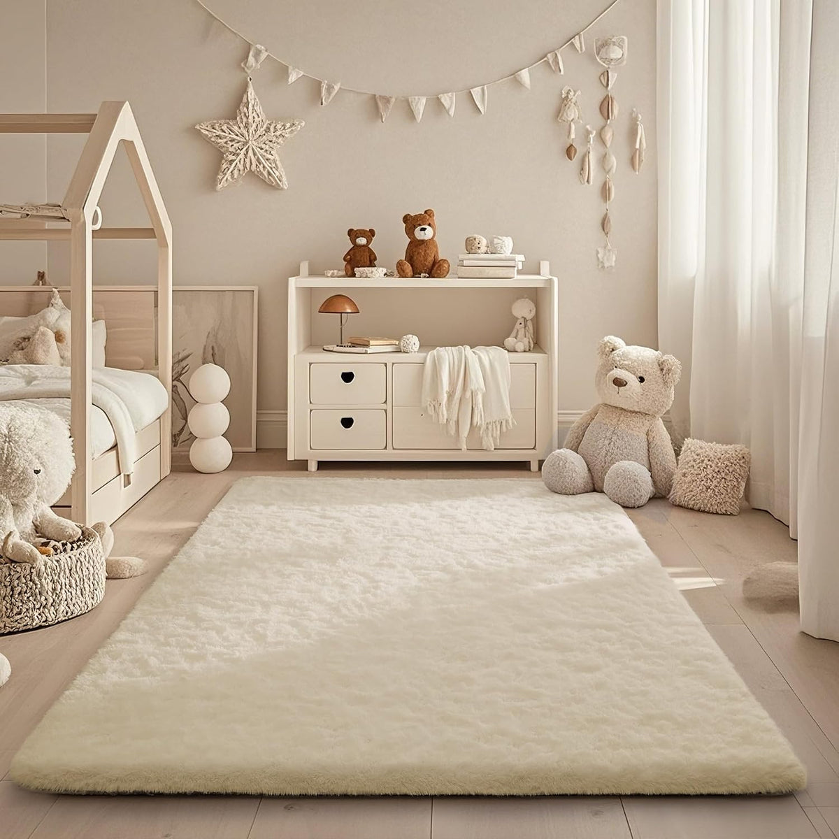 Area Rugs for Bedroom, Christmas Upgrade Non-Slip Ivory Fluffy Soft Shag Living Room Carpet, Indoor Floor 4x6 Fuzzy Shaggy Plush Nursery Rug for Kids Dorm Decor with Over 99 pcs Pile fibers