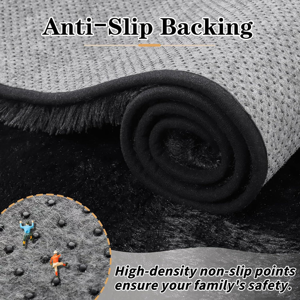 8x10 Area Rugs for Living Room: Soft Black Fluffy Rug Shag Washable Rug Plush Fuzzy Indoor Carpet for Bedroom Nursery Playroom Girls Boys Kids Room (Black, 8'x10')