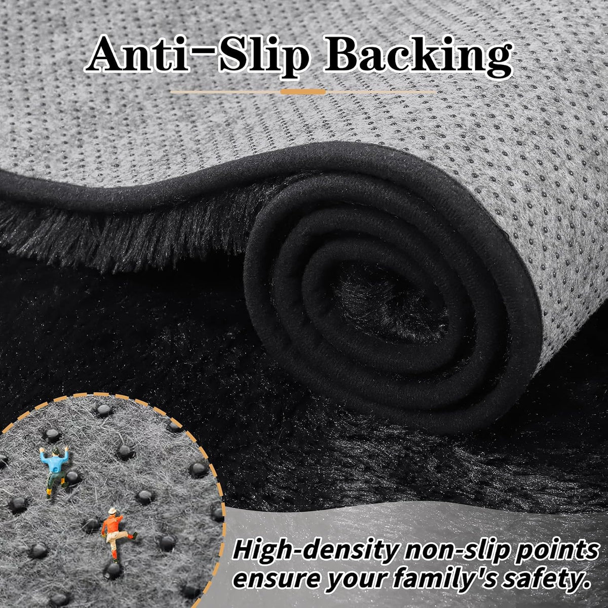 8x10 Area Rugs for Living Room: Soft Black Fluffy Rug Shag Washable Rug Plush Fuzzy Indoor Carpet for Bedroom Nursery Playroom Girls Boys Kids Room (Black, 8'x10')