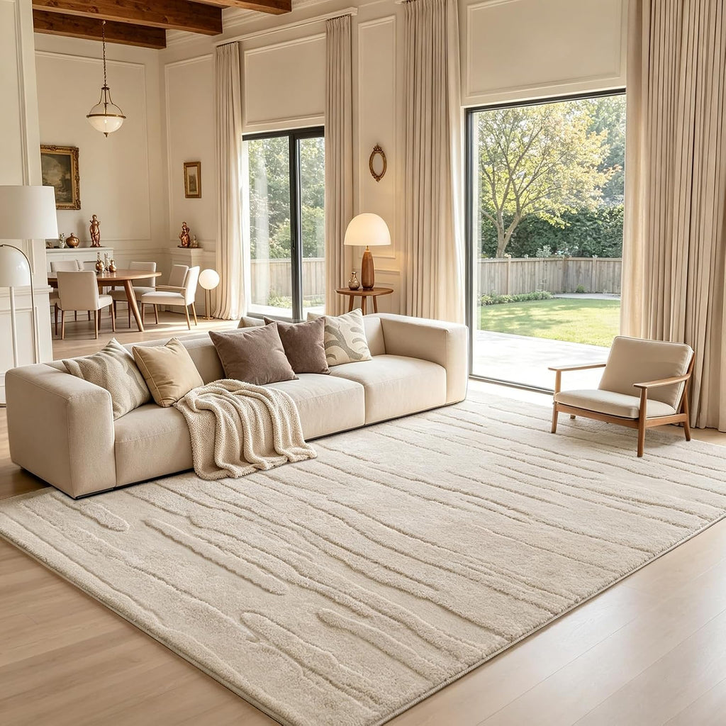 8x10 Area Rugs for Living Room, Fluffy Washable Rug for Bedroom, Beige