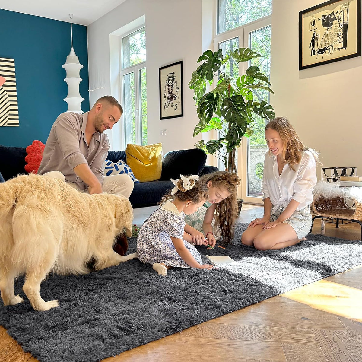 Area Rugs for Living Room Bedroom, Machine Washable 4x5.9 ft Soft Fluffy Shaggy Bedside Rug, Indoor Floor Carpet for Kids Girls and Boys, Dorms, Nursery Rooms, Home Decor Aesthetic